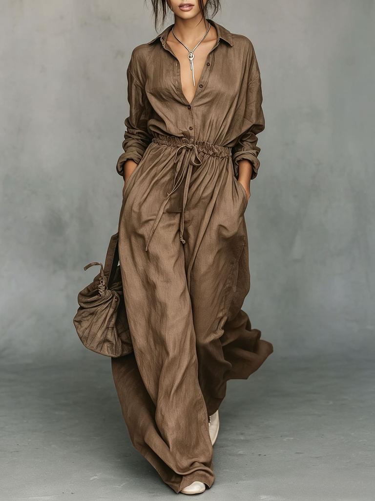 European and American TikTok//Minimalist style fashion long-sleeved lace-up waist two-piece set
