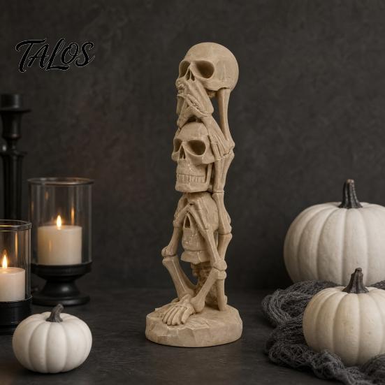 3D Printed Stacking Skull Figurine Figurine, Gothic No Speak Hear See Statue, Halloween Party Horror Decoration for Home Office