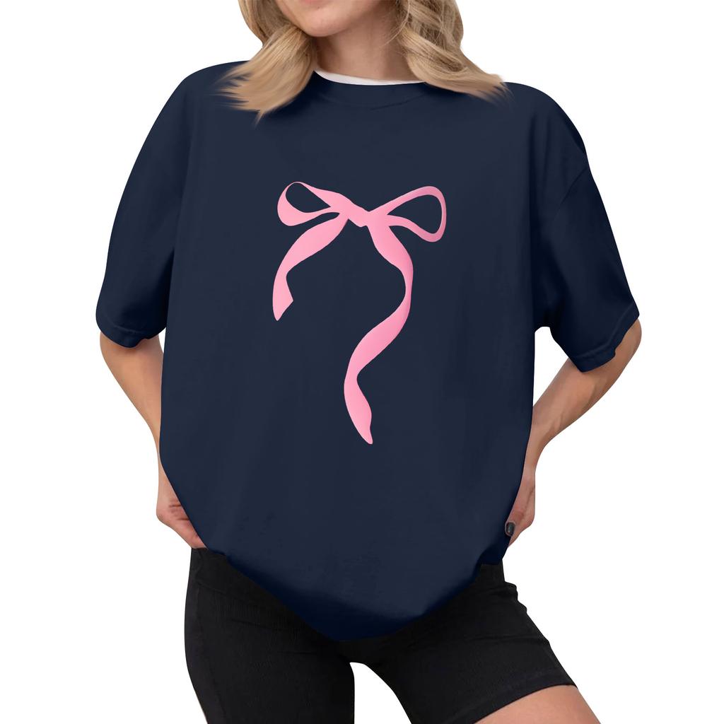 Women's Casual Printed T-Shirt Round Neck Pullover Short Sleeve Top