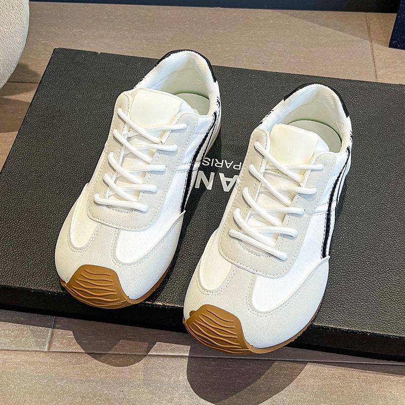 

2025 Women s Chic Lace-Up Hidden Heightening Color Block German Trainer Sneakers White Casual Athletic Shoes 36 білий