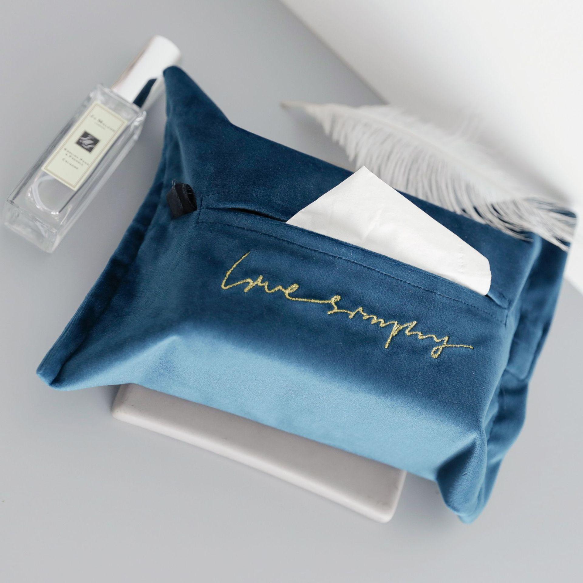 Custom logo Embroidery Car Hanging Tissues Box Luxury Fabric Velvet Tissue Boxes королевский синий