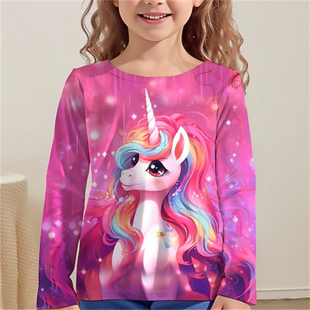 Cartoon Comics Children's 3D Digital Printed Girls' Fashionable and Comfortable Round Neck Long Sleeved T-shirt