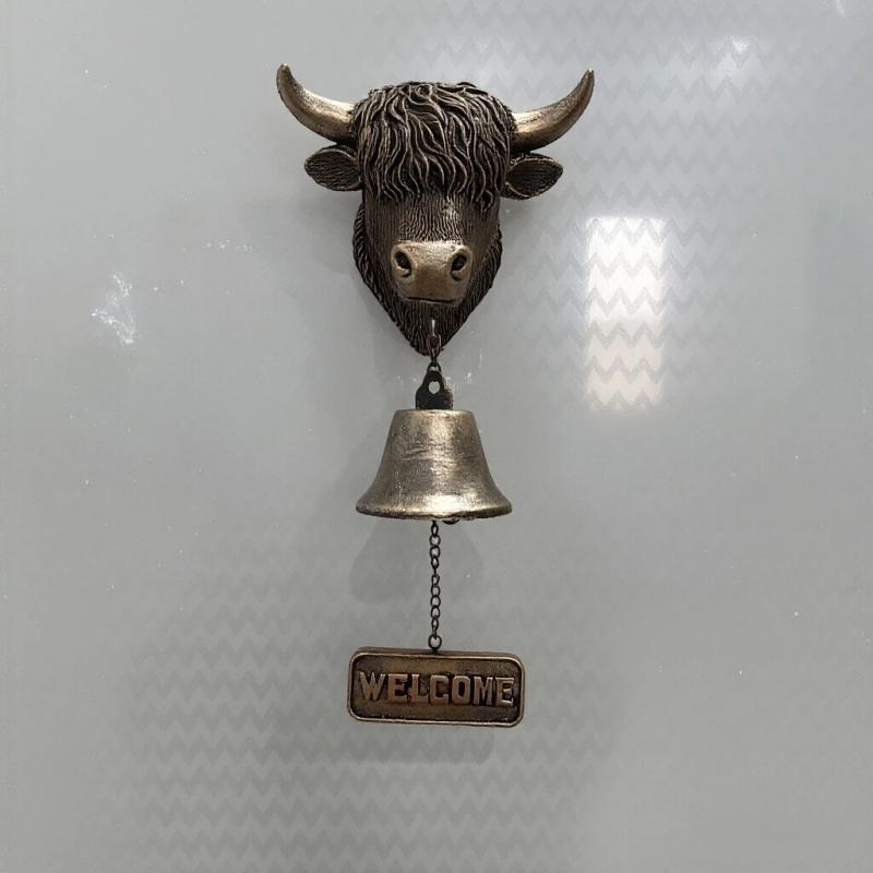 

Creativity Highland Cow Welcome Bell Rustic Farmhouse Doorbell Vintage Home Decor Gift for Country Cottage Housewarming