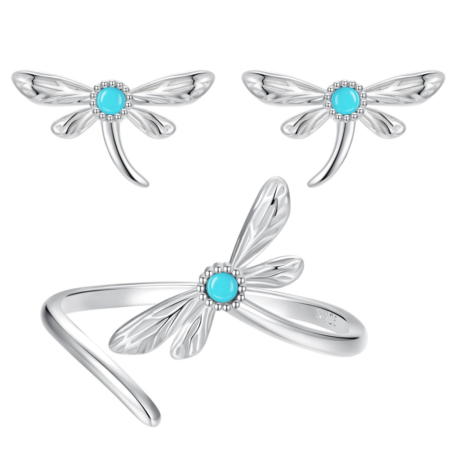 

Комплект украшений из стерлингового серебра 925 пробы с пресноводной бирюзой и стрекозой, женский, нишевый дизайн, легкая роскошь 925 Silver