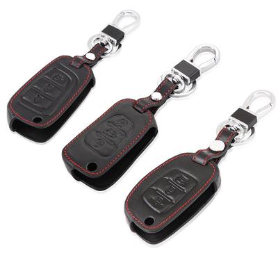 Capa de couro com 3 botões para chave de carro, para Kia K2 Ceed Picanto Sportage para Hyundai i20 i30 ix35 ix25 Solaris Elantra Mistra Tucson Capa para chave
