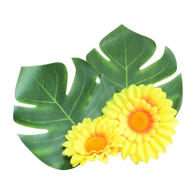 Vibrant Green Polyester Leaves Set For Tropical Hawaiian Luau And Moana Party Decorations
