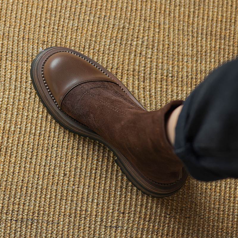 Krazing Pot Microfiber Flock Autumn Winter Shoes Thick Med Heels Size 43 Modern Boots Stretch Ankle Boots