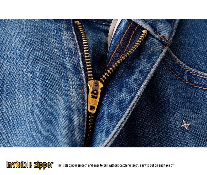 Women's High-End Wide-Leg Floor-Length Jeans: Spring/Autumn Style with Elegant Details