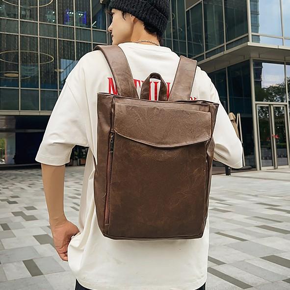 Schoolbag retro premium sense pu leather backpack large capacity student schoolbag versatile commute solid color business computer backpack men