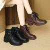 2025 New Boots Woman Retro Mid Heeled Short Boots with Lace Up Thick Heels with Low Heels Casual and Fashionable Ankle Boots