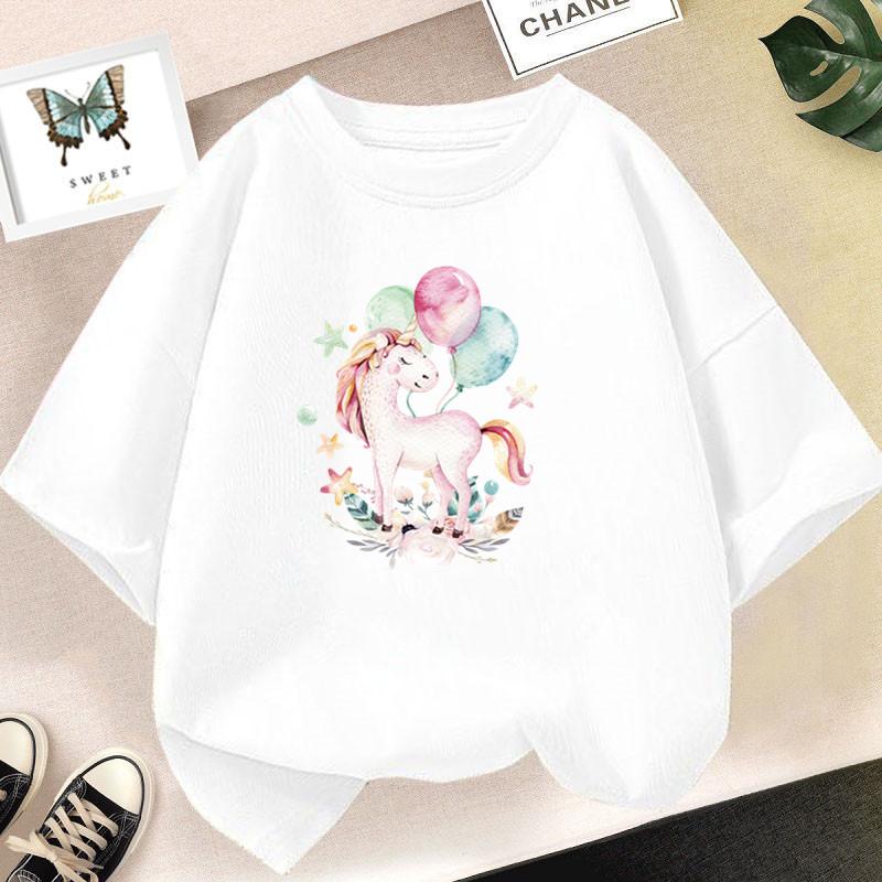 Cute Cartoon Girl T-shirts Girls Summer Unicorn Friends Clothes Baby T Shirts Children Short Sleeve Clothing Graphic T-shirt Tee