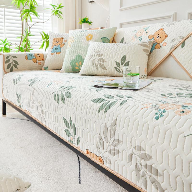 Ready Stock Summer Ice Silk Latex Cold Feeling Sofa Cushion Cover Cartoon Printed Breathable and Skin Friendly Sofa Slipcover