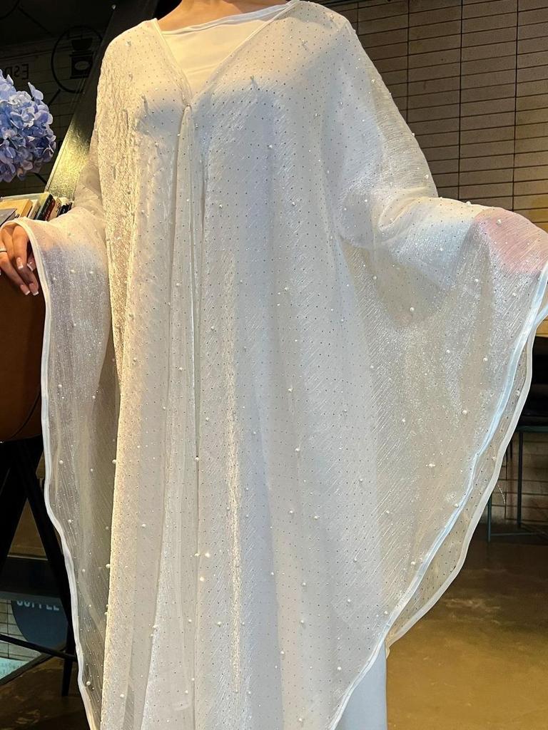 Damen Muslimische Abaya mit Perlen: Elegantes langes Robenkleid mit Sternenhimmel