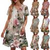 Women's Casual Fashion V-Neck Short Sleeve Floral Print Dress