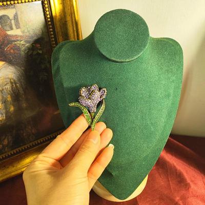 Vintage Tulip Rhinestone Brooches For Women Clothing Coat Party Accessries Gifts