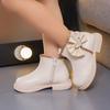 Girls Fashion Princess Boots with Bow-knot Lace Solid Color Sewing Cute Children Short Leather Boots 2024 Spring Autumn New