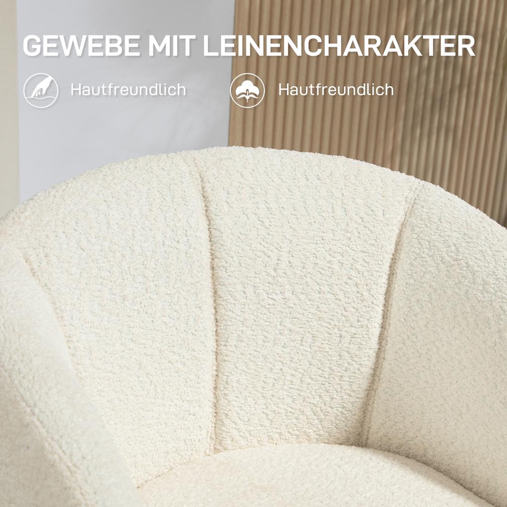 Armchair, Upholstered Chair with Comfortable Seat Shell, Swivel, Cozy Cover, up to 120 kg, Cream White