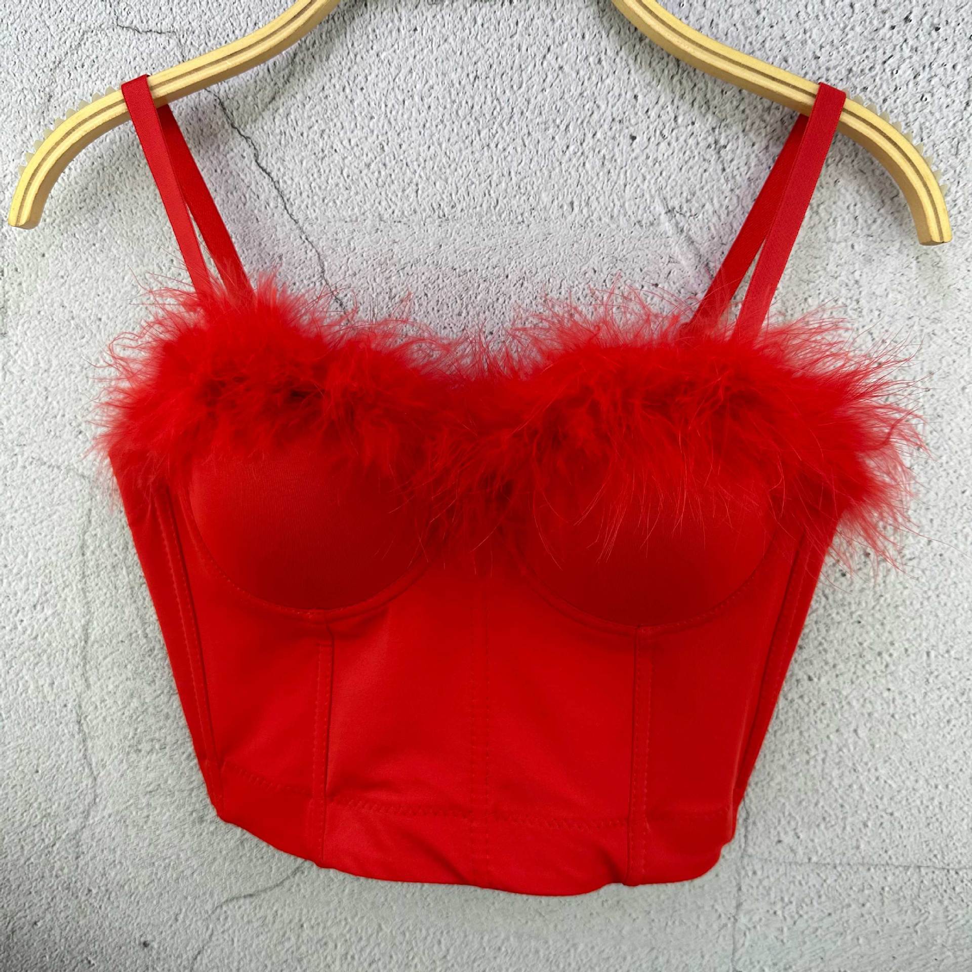 

Однотонный мини-топ-майка с перьями без бретелей дикий ретро племенной с коротким рукавом модный модный топ-бра для женщин майки и топы 38/85 красный