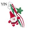 Knitted Holiday Embellishments Christmas Santa Claus Bag Charm, Crochet Keychain Pendant with Key Accessories Faux Leather Star, Xmas Hanging