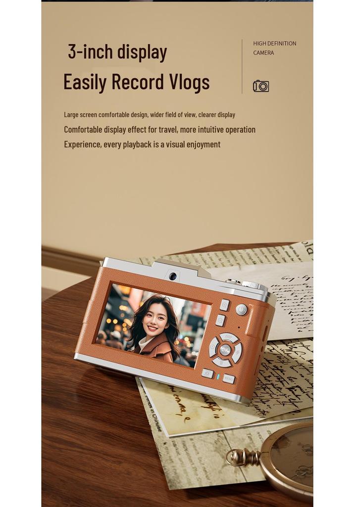 4K HD Retro Digital Camera, 64MP, Dual Lens, 16x Optical Zoom, Ideal for Student Photography