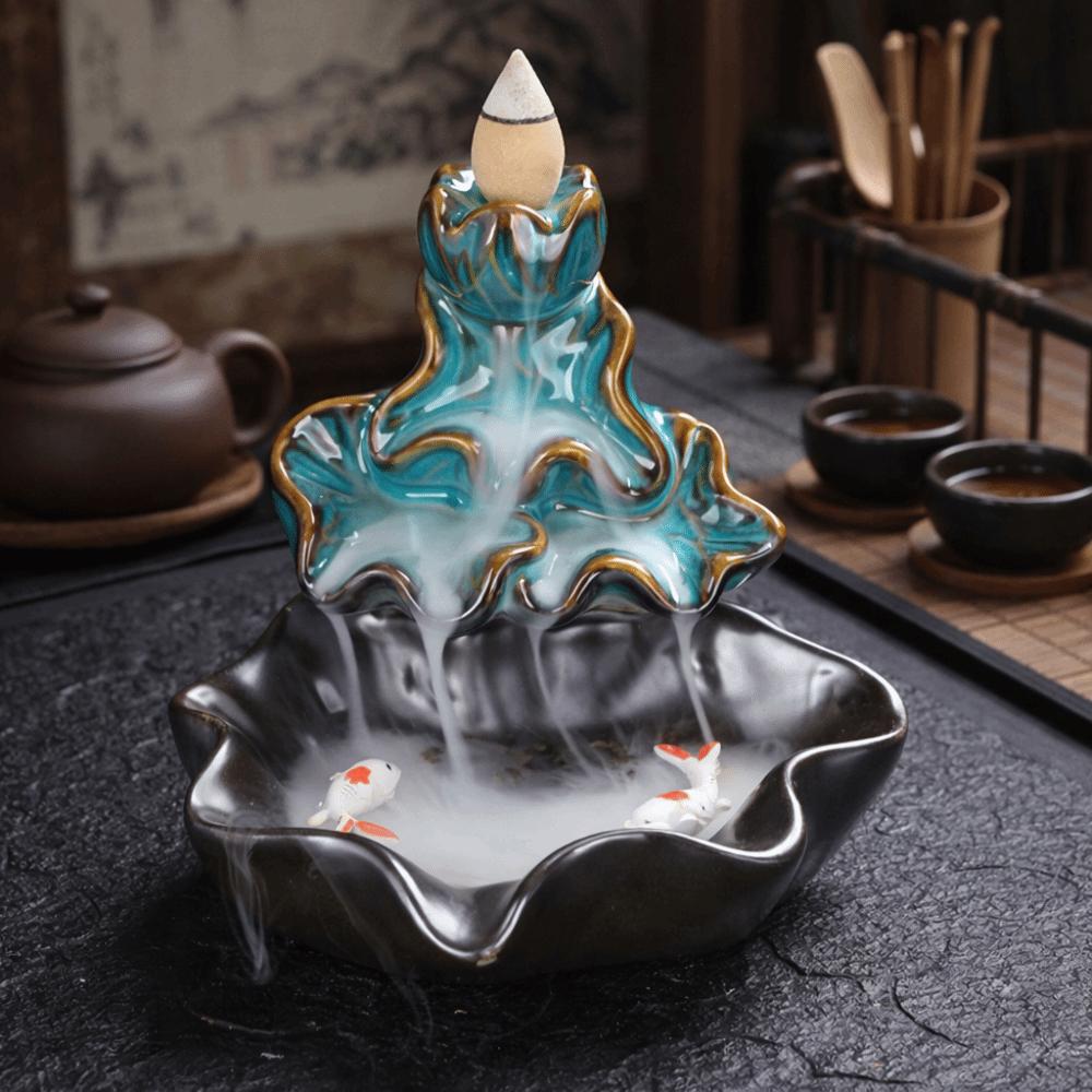 Lucky Fish Backflow Stick Incense Burner Mini Lotus Incense Burner  Office Decor