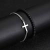 2 Stück/Set Kreuzkettenarmband für Herren, Lässiges Schwarzes Natürlicher Stein Perlenverstellbares Armband, Schmuckgeschenk für Ehemann Papa BBF