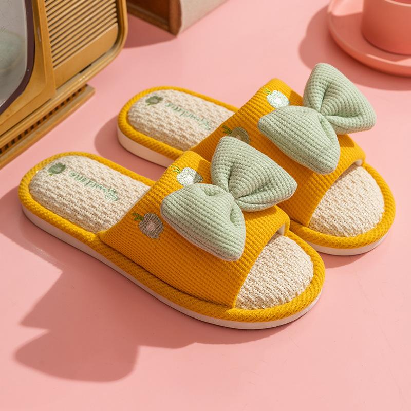 Søte bomullstøfler i lin for kvinner til innendørs og husholdningsbruk, tregulv, sklisikre og slitesterke bomulls- og lintøfler