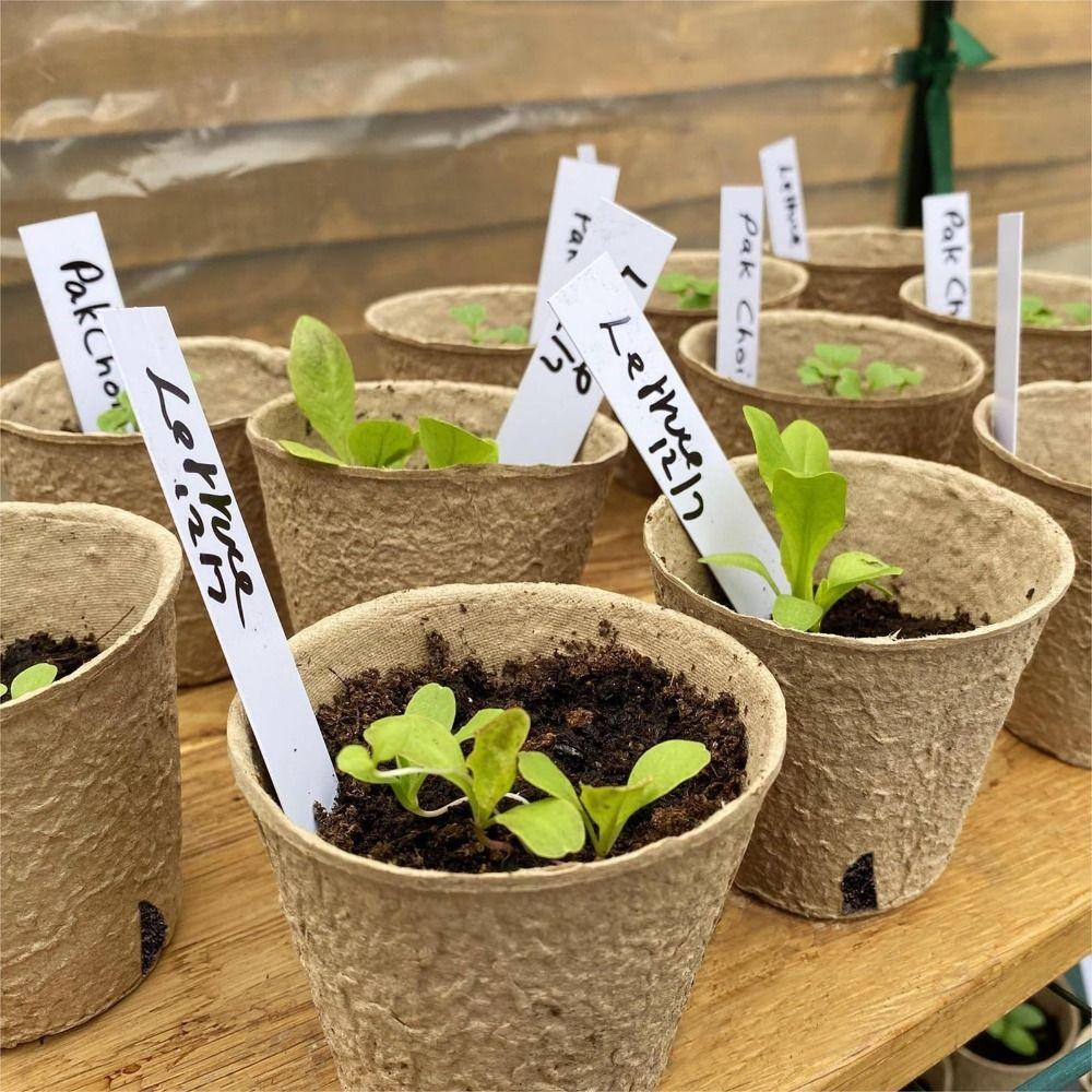 50PCS Biodegradable Plant Starter Pots with 50PCS Plant Labels Eco-Friendly Seed Starting Pots Organic Round Shape Peat Pots