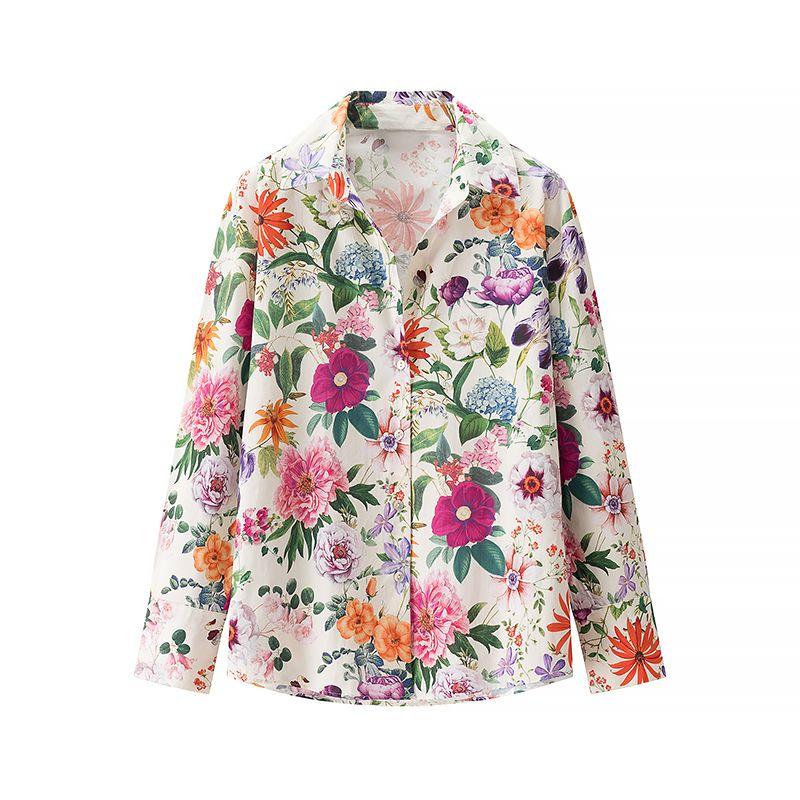 Jnleaog Autumn New Women's Clothing Fashion Style Stylish Florals Print Poplin Shirt 2945216