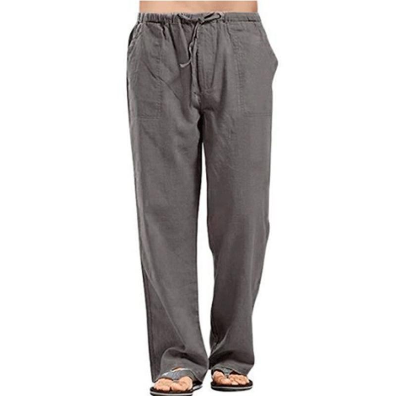 Men's Plus Size Cotton-Linen Pants, Breathable and Sweat-Absorbent, Basic Casual Wide-Leg Trousers