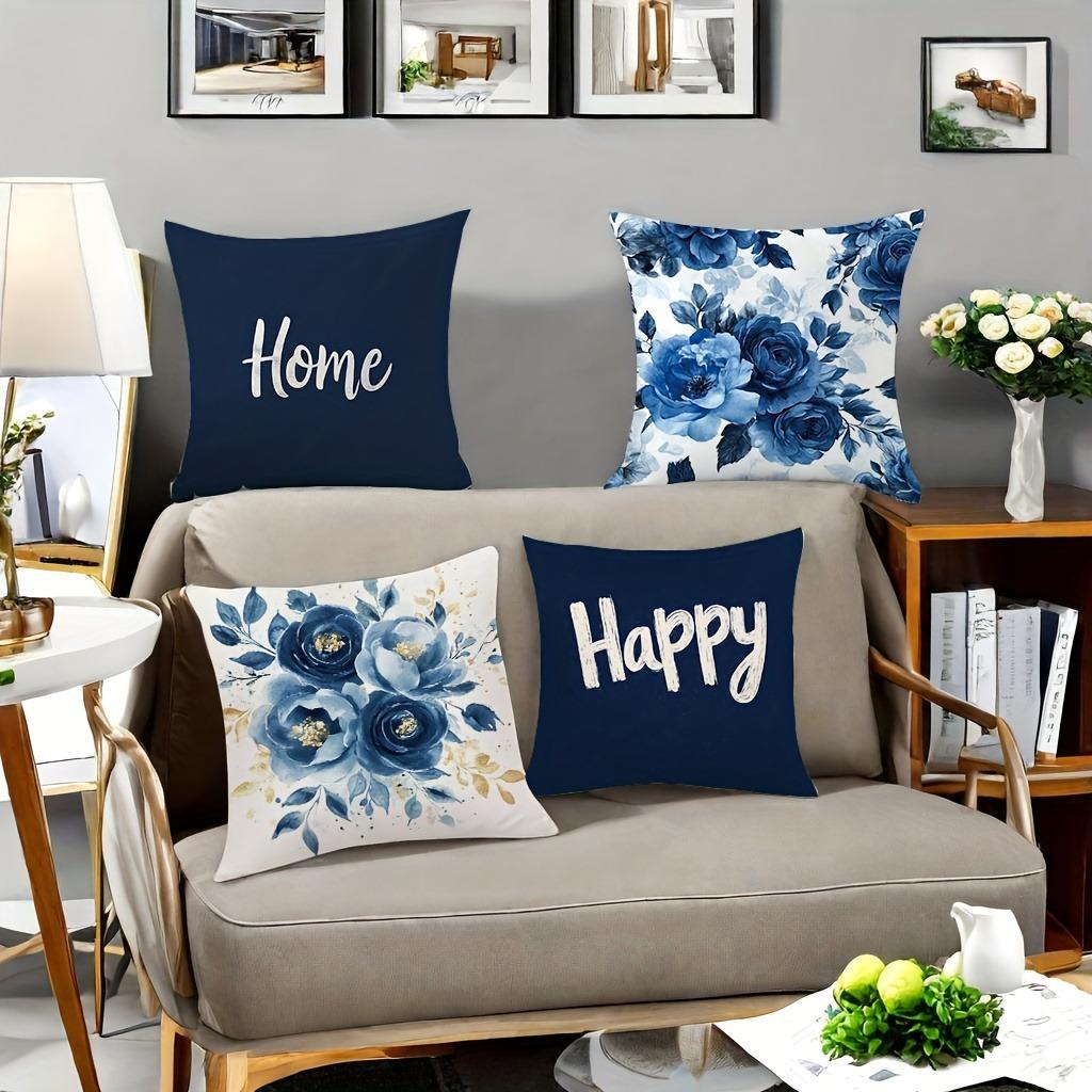 Blue Flower Decorative Pillowcase, Ultra-soft Polyester Material Living Room Sofa Back Car Pillowcase Home Decoration