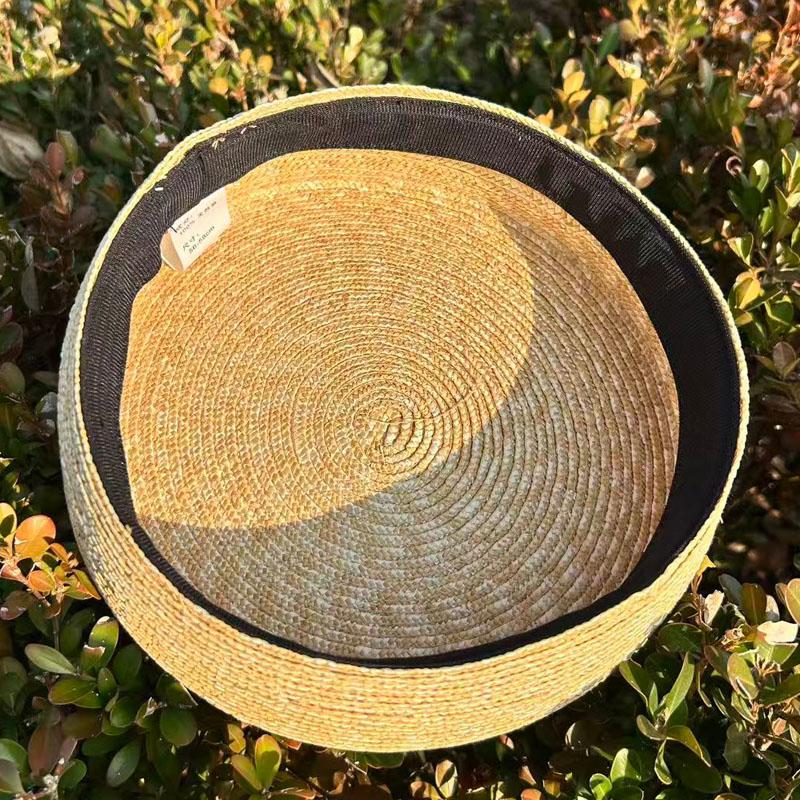 Summer Natural Wheat Straw Pillbox Hats Fedoras Women'S Sun Hat Circle Concave Top Straw Beret Hat Church Derby Party Beach Hat