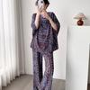 New Cotton and Silk Suit with Pocket Medium Sleeve Trousers Light Luxury Retro Printing Can Be Worn Outside Holiday Style Loungewear Suit