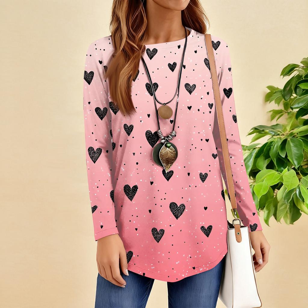 Women's Loose Round Neck Raglan Sleeve Printed Long Sleeve T-Shirt Pullover