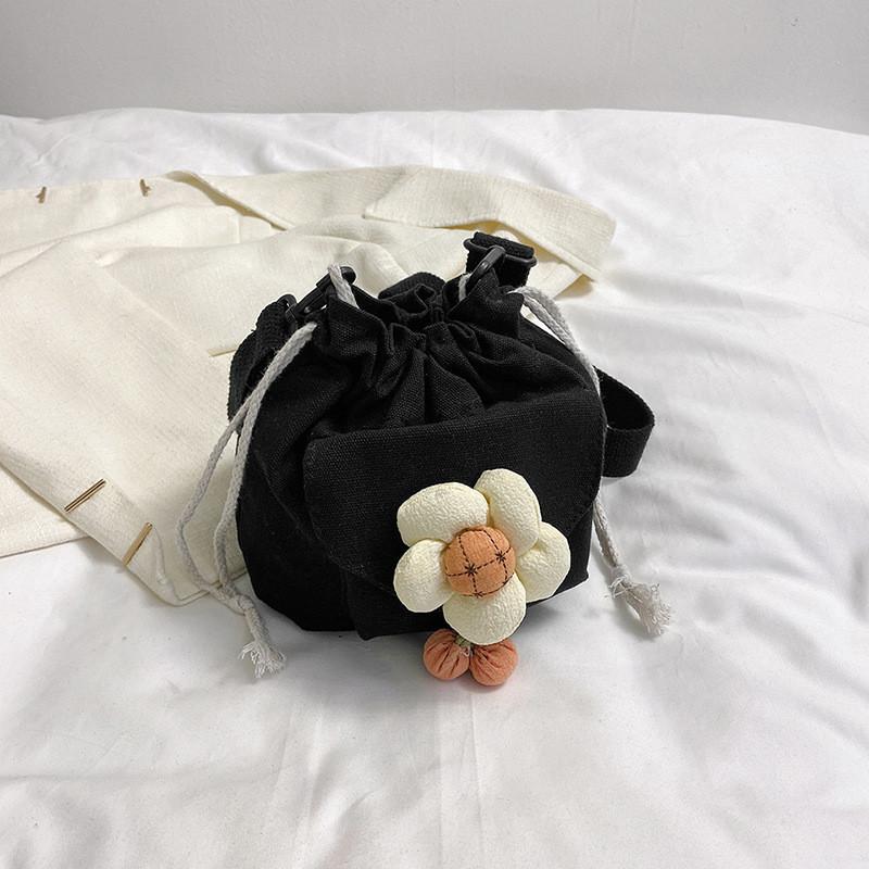 Stylish Black Canvas Bucket Bag Trendy Street Style Medium Crossbody Bag чёрный