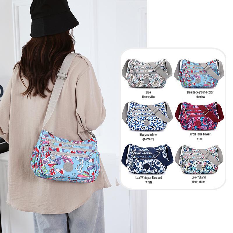 Printed Nylon Mom Bag - Oxford Cloth, Single Shoulder/Crossbody, Casual Lightweight Canvas Bag for Women