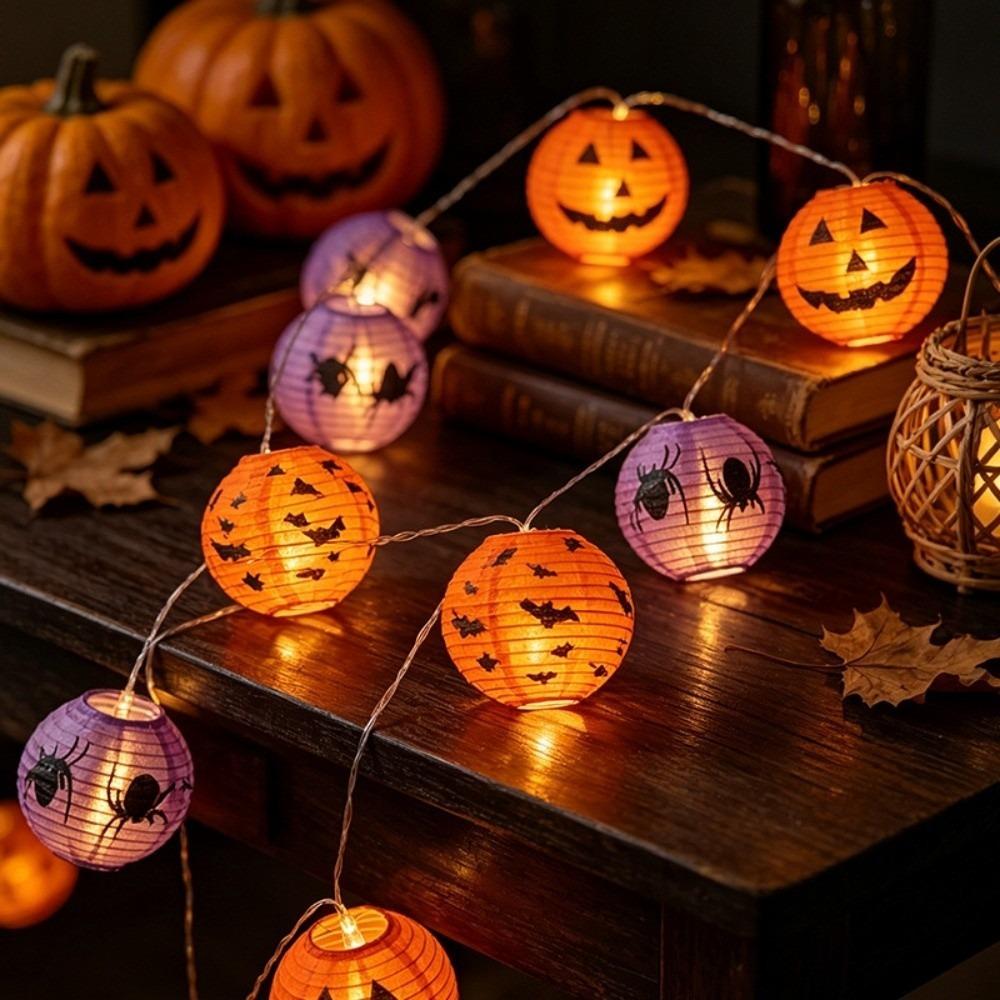 Luminous Halloween Pumpkin Lantern String Hanging Halloween Spider Lights Haunted House