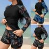 New European and American Swimwear, Long-sleeved Printed Spliced Double-layer Shorts, Women's Split Tankini