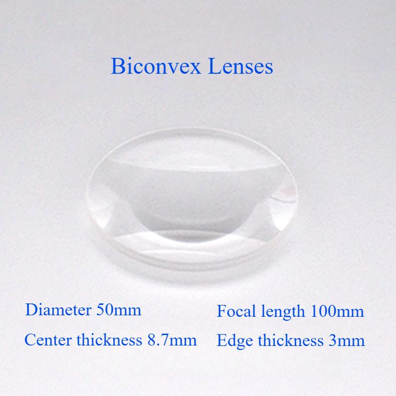 1PC 50mm Double Convex Lens Focal Length 50/100/200/300mm K9 Optical Glass Convex Lenes Magnifying Glass Biconvex Lens