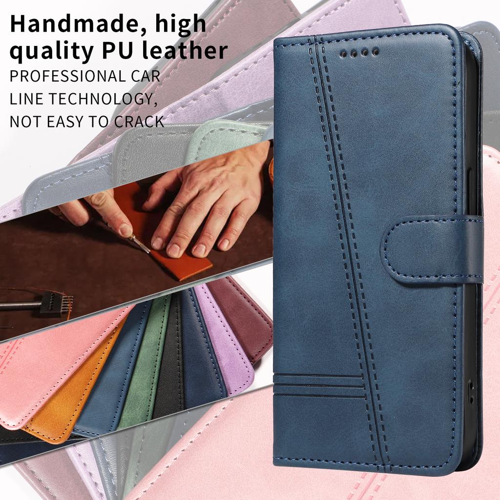 Para Xiaomi Redmi 15 4G (EE.UU.) (171 mm) Funda Tipo Billetera Líneas Forma T Cuero Soporte Cubierta de Teléfono