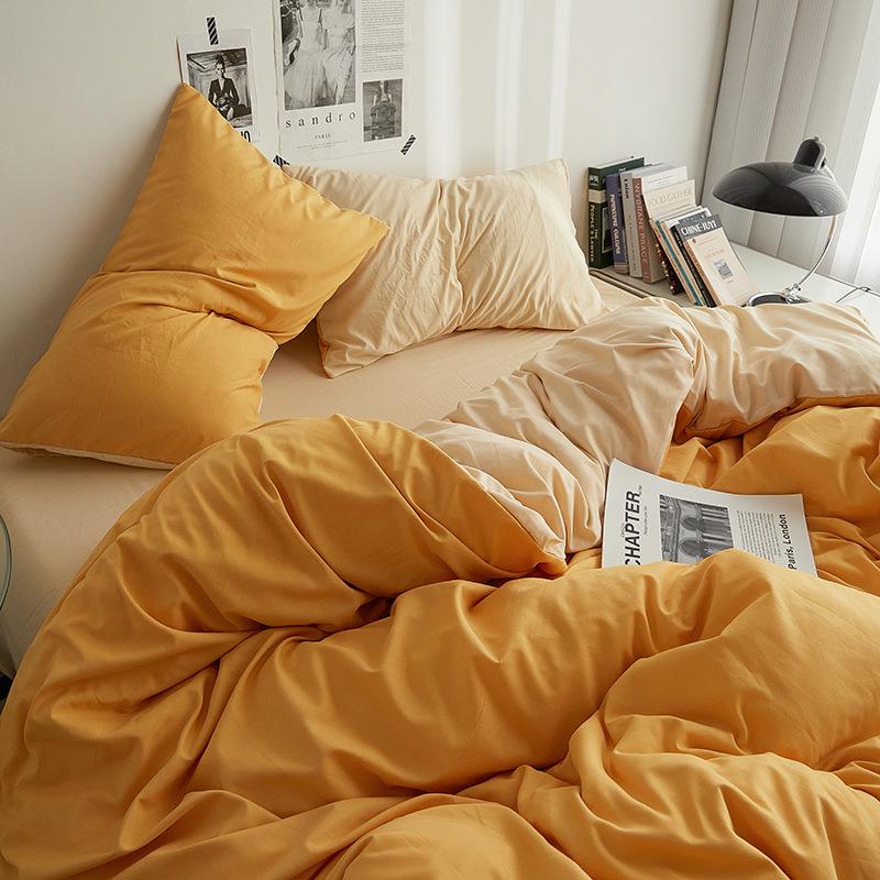 

Четырехпредметный однотонный хлопковый комплект постельного белья с пододеяльником и простыней на резинке 1.8x2.3m Single Sheet