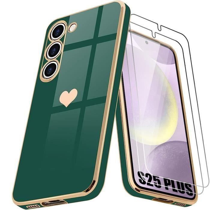 Coque - samsung - galaxy s25+ - souple - vert nuit - motif cœur