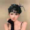 Luxury Feather Hat Hair Hoop Black/White Net Hairband Stylish Mesh Veil Headdress Caps  for Women
