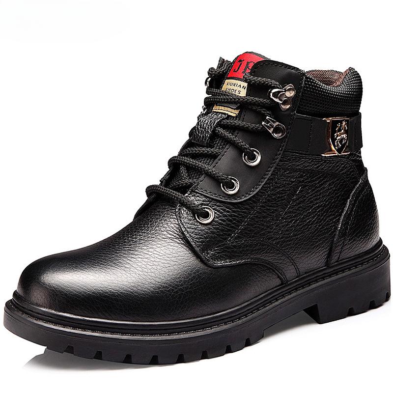 

Мужские ботинки из натуральной кожи, зимние ботинки для снегоступов, шерстяная внутренняя часть, нескользящие ботинки для папы, водонепроницаемые мужские ботинки для снегоступов 38 чёрный