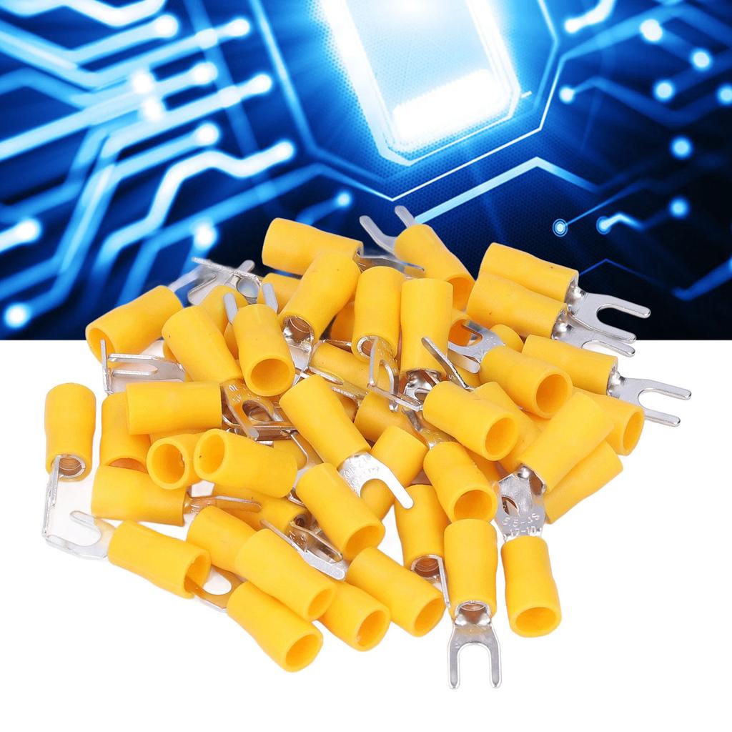 50Pcs Fork Terminals Insulated Spade U Type Wire Connector 12‑10AWG Cable Crimp SV5.5‑4 Yellow