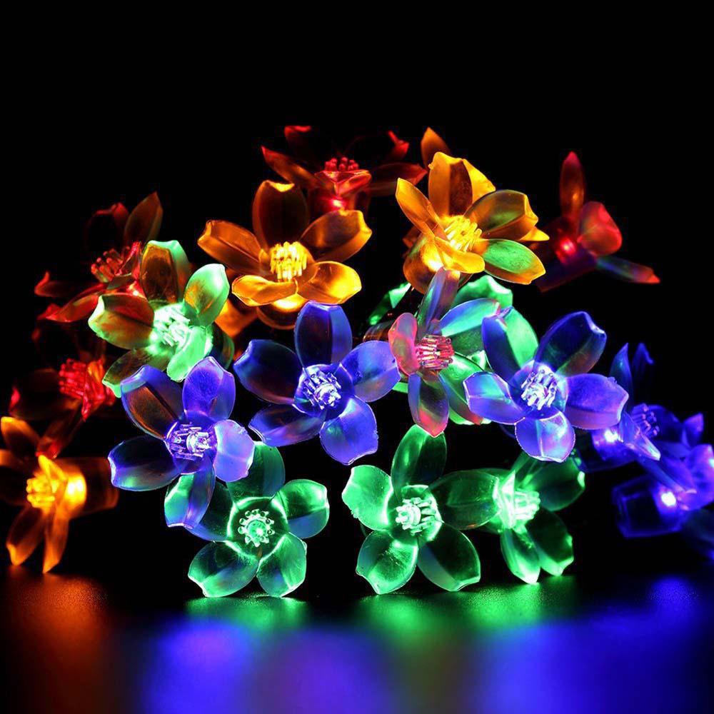 Solar Powered Flower String Lights 7m/22.97ft 50pcs Cherry Blossoms Colorful LEDs Fairy Light