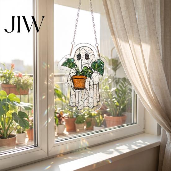 Helende Sfeer Decor Halloween Geest Acryl Puzzel Zonenvanger, Kleurrijk Raam Hangend Ornament, Gekleurd Herfst Oogst Huis Glas