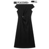 PEACEBIRD Women's Commuter Pleated Short Sleeve Long Dress
