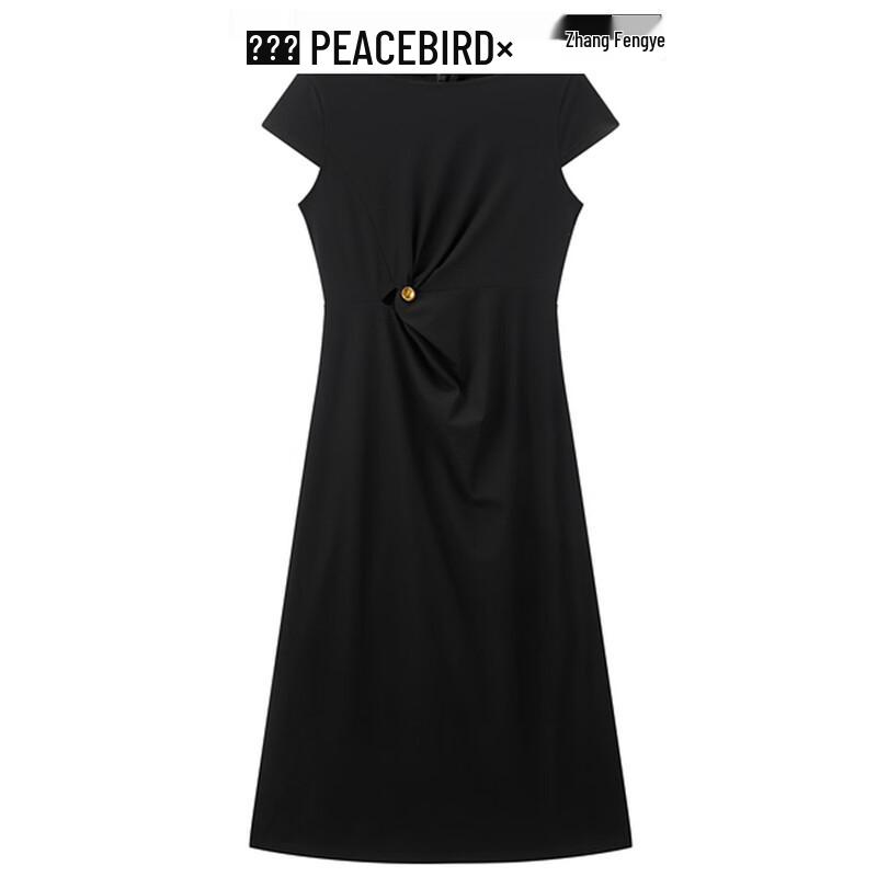 PEACEBIRD Women's Commuter Pleated Short Sleeve Long Dress