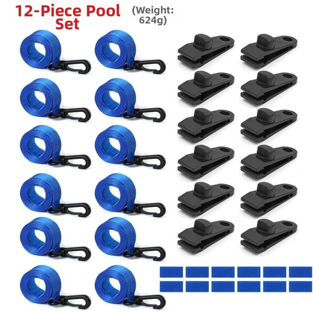 1/6Sets Black&Blue Reel Attachment Kit Windproof Solar Cover Attachment Kit Straps